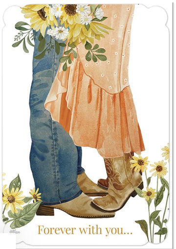 Leanin Tree Boots On Tiptoes and Sunflowers Anniversary Card